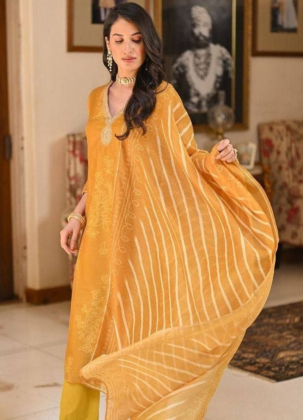 Gorgeous Yellow Color Rayon Fabric Designer Suit