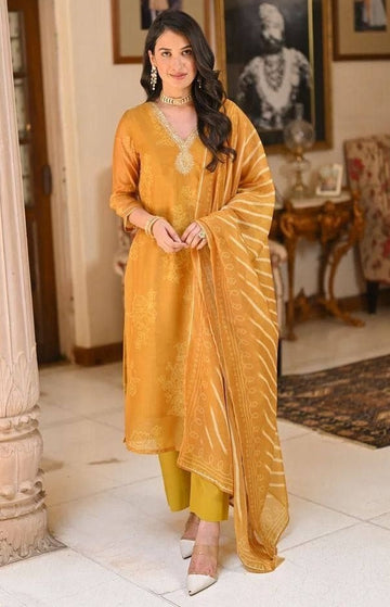 Gorgeous Yellow Color Rayon Fabric Designer Suit