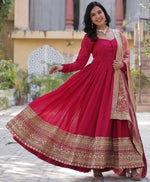 Amazing Pink Color Shimmer Fabric Gown with Dupatta