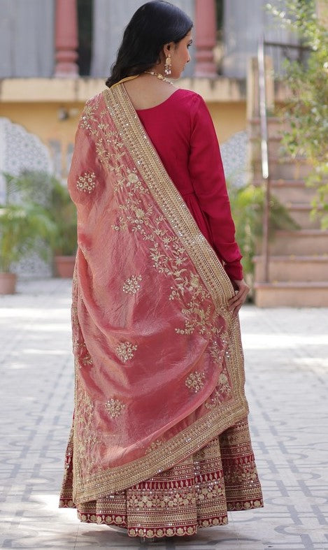 Amazing Pink Color Shimmer Fabric Gown with Dupatta