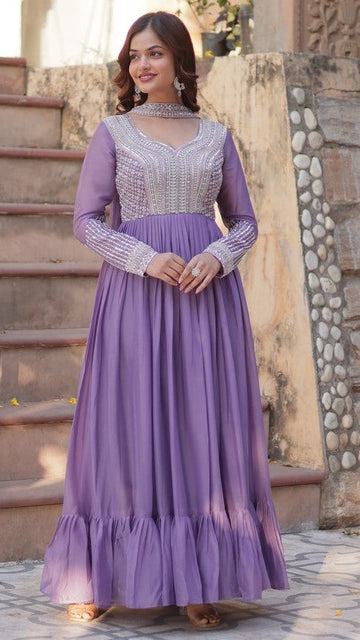 Beautiful Purple Color Georgette Fabric Gown with Dupatta