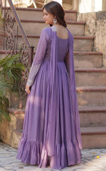 Beautiful Purple Color Georgette Fabric Gown with Dupatta