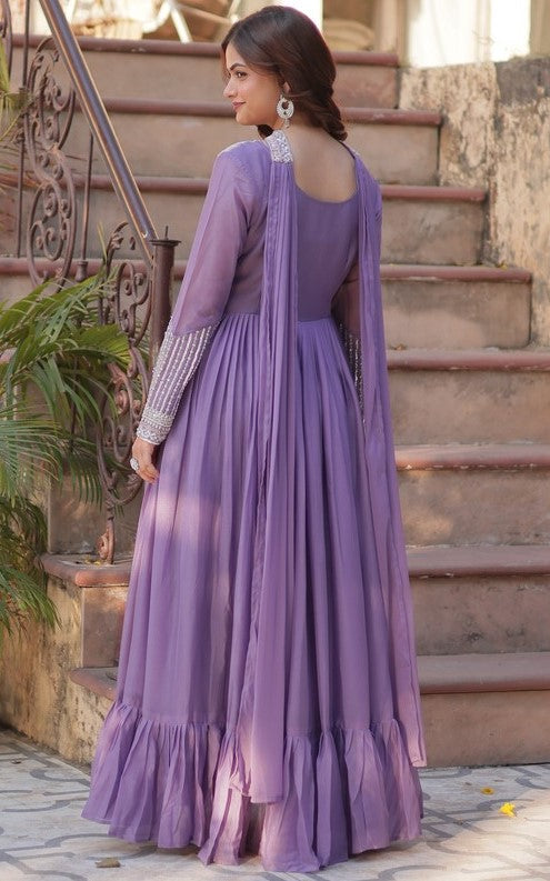 Beautiful Purple Color Georgette Fabric Gown with Dupatta