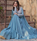 Beautiful Aqua Color Georgette Fabric Gown with Dupatta