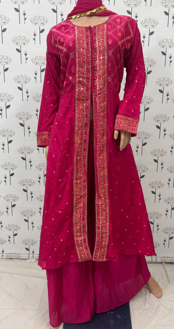 Amazing Pink Color Jacquard Fabric Plazzo Suit