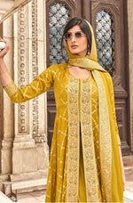 Amazing Yellow Color Jacquard Fabric Plazzo Suit