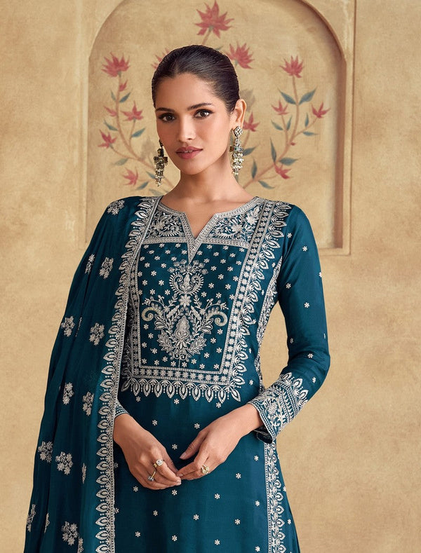 Tasteful Teal Color Georgette Fabric Plazzo Suit