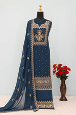 Tasteful Teal Color Georgette Fabric Plazzo Suit