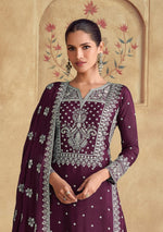 Tasteful Wine Color Georgette Fabric Plazzo Suit