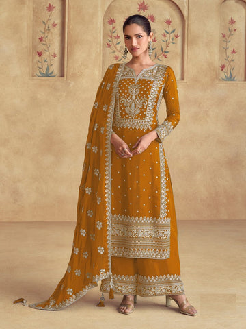 Tasteful Mustard Color Georgette Fabric Plazzo Suit