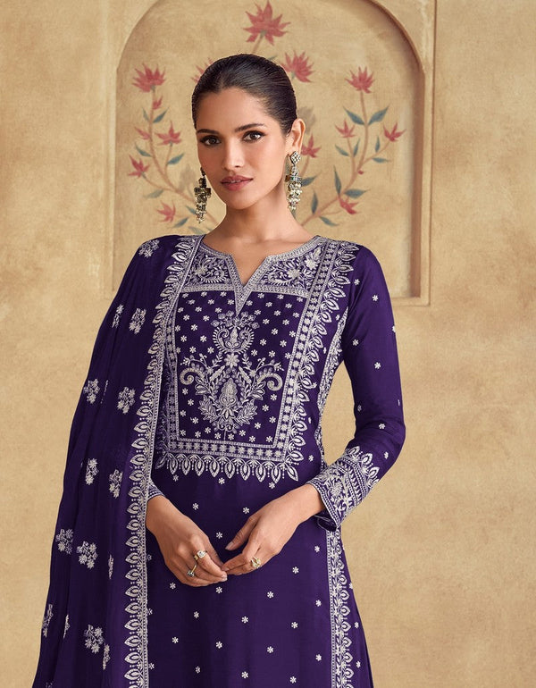 Tasteful Voilet Color Georgette Fabric Plazzo Suit