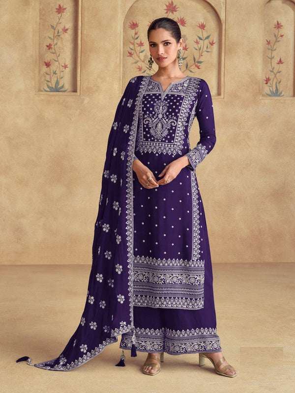 Tasteful Voilet Color Georgette Fabric Plazzo Suit