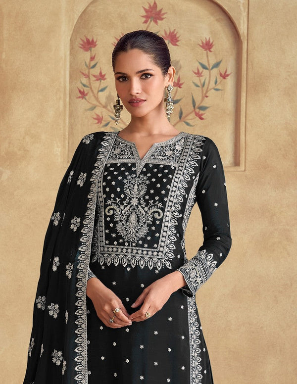 Tasteful Black Color Georgette Fabric Plazzo Suit