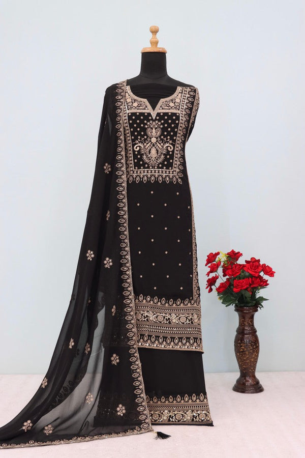 Tasteful Black Color Georgette Fabric Plazzo Suit