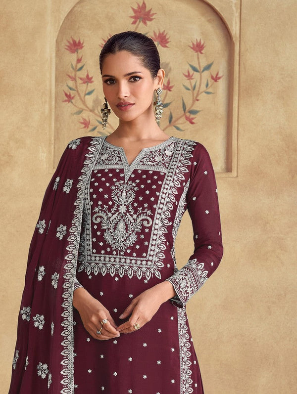 Tasteful Brown Color Georgette Fabric Plazzo Suit