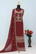 Tasteful Brown Color Georgette Fabric Plazzo Suit