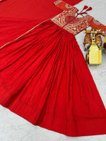 Tempting Red Color Chinon Fabric Gown With Dupatta