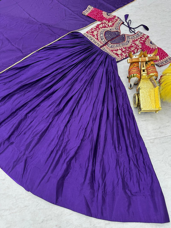 Tempting Purple Color Chinon Fabric Gown With Dupatta