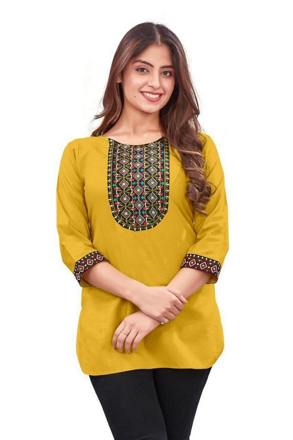 Amazing Yellow Color Rayon Fabric Casual Kurti