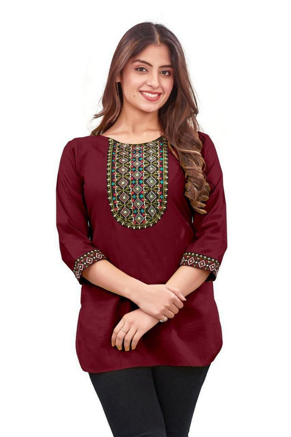 Amazing Maroon Color Rayon Fabric Casual Kurti