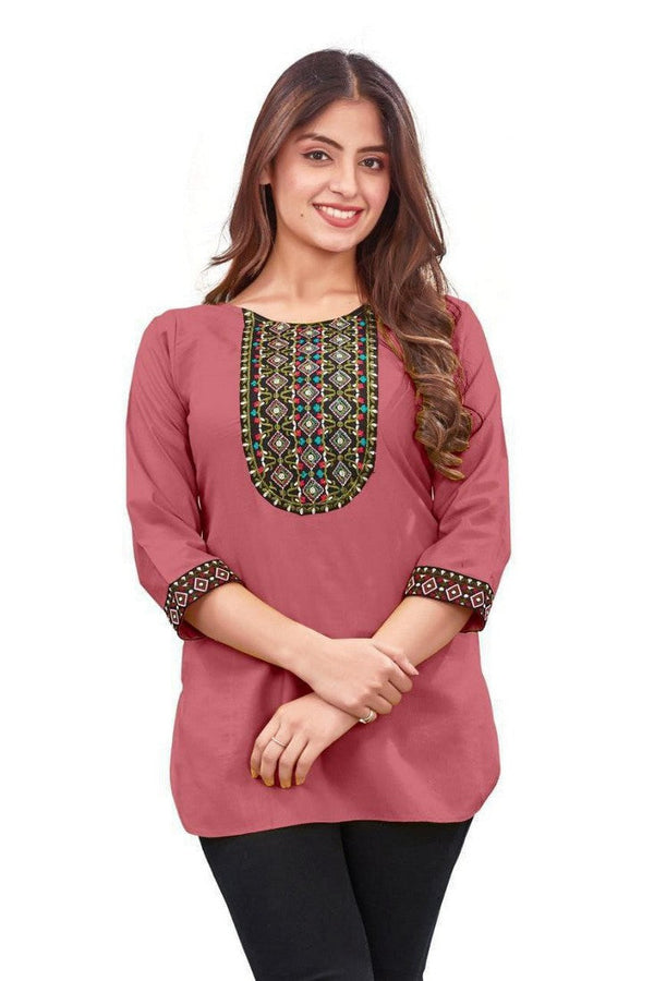 Amazing Peach Color Rayon Fabric Casual Kurti
