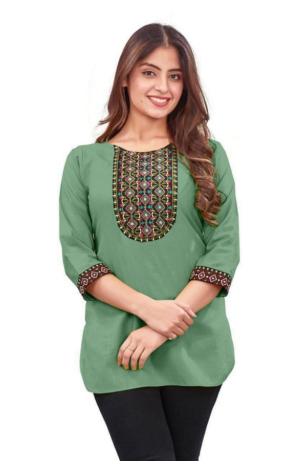 Amazing Green Color Rayon Fabric Casual Kurti