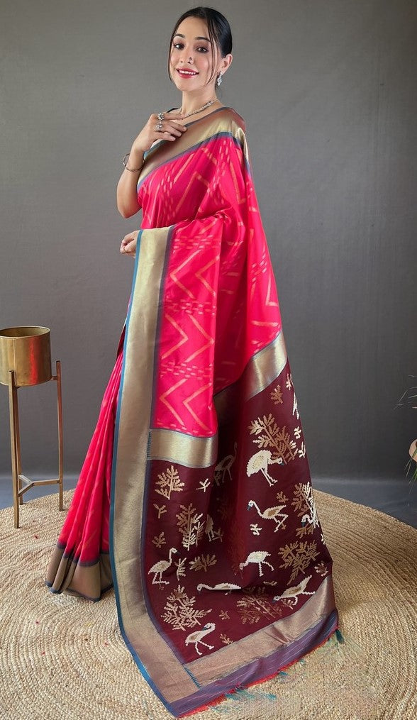Ideal Pink Color Silk Fabric Partywear Saree