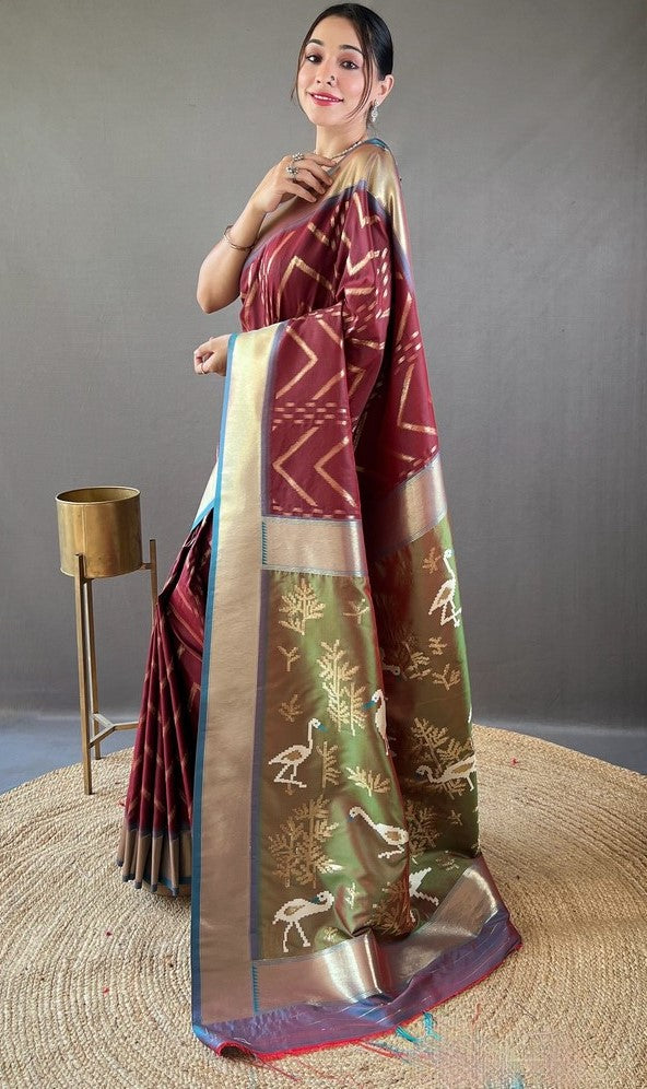Ideal Brown Color Silk Fabric Partywear Saree
