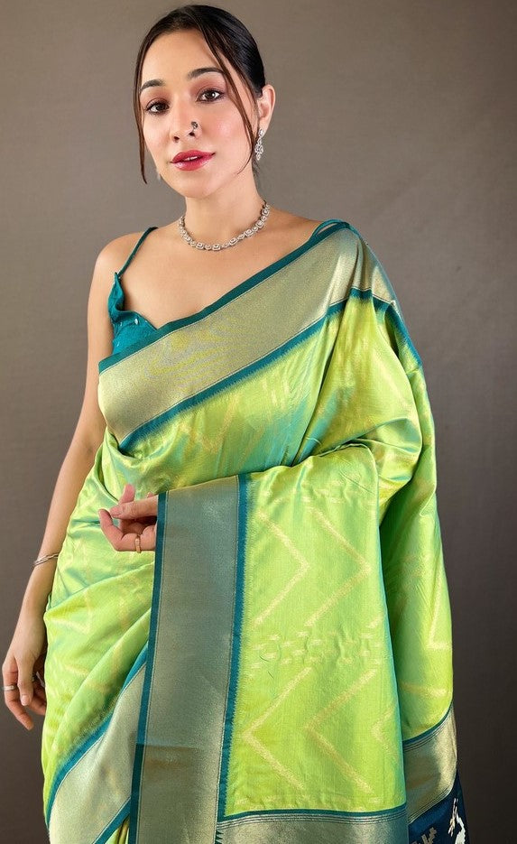 Ideal Green Color Silk Fabric Partywear Saree