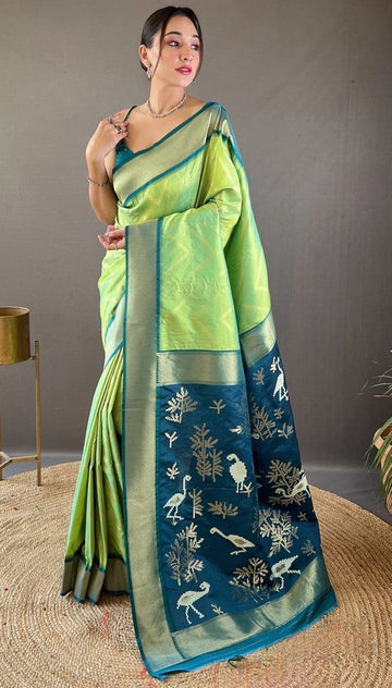 Ideal Green Color Silk Fabric Partywear Saree