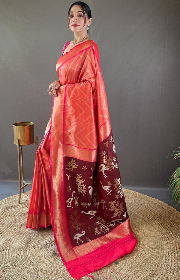Ideal Orange Color Silk Fabric Partywear Saree