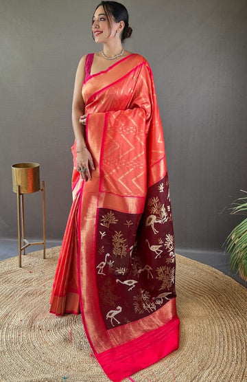 Ideal Orange Color Silk Fabric Partywear Saree