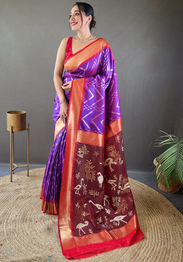 Ideal Purple Color Silk Fabric Partywear Saree
