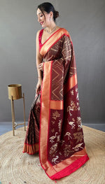 Ideal Brown Color Silk Fabric Partywear Saree