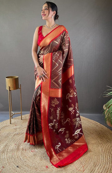 Ideal Brown Color Silk Fabric Partywear Saree