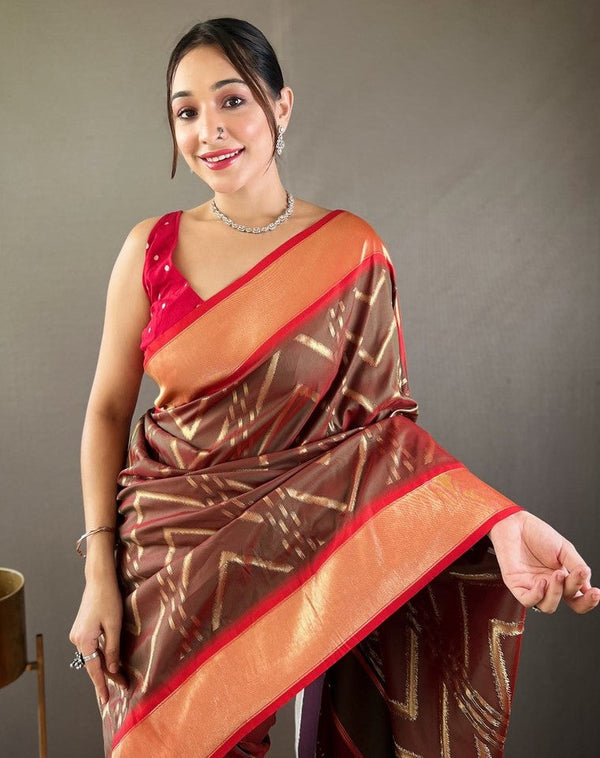Ideal Brown Color Silk Fabric Partywear Saree