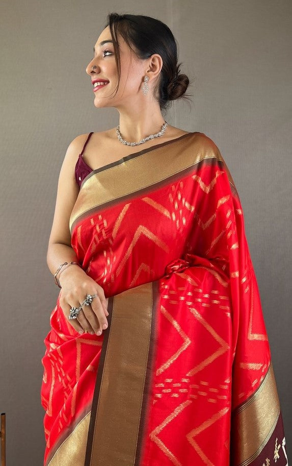 Ideal Red Color Silk Fabric Partywear Saree