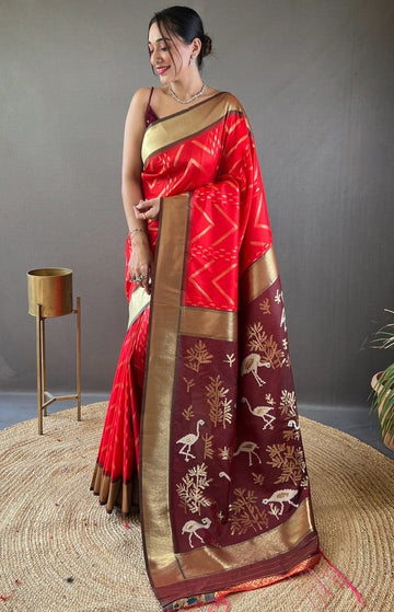 Ideal Red Color Silk Fabric Partywear Saree