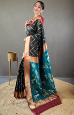 Ideal Teal Color Silk Fabric Partywear Saree