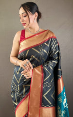 Ideal Teal Color Silk Fabric Partywear Saree