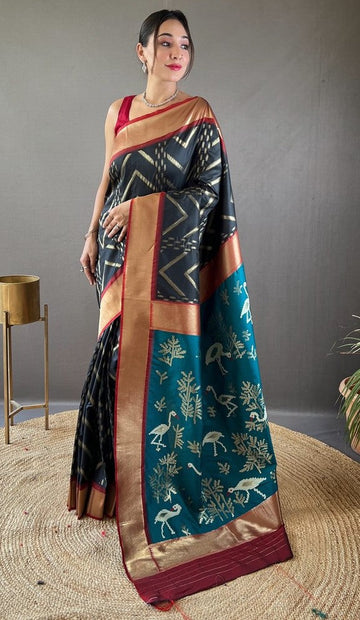 Ideal Teal Color Silk Fabric Partywear Saree