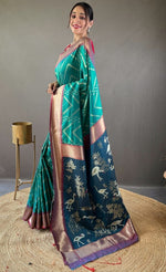 Ideal Turquoise Color Silk Fabric Partywear Saree