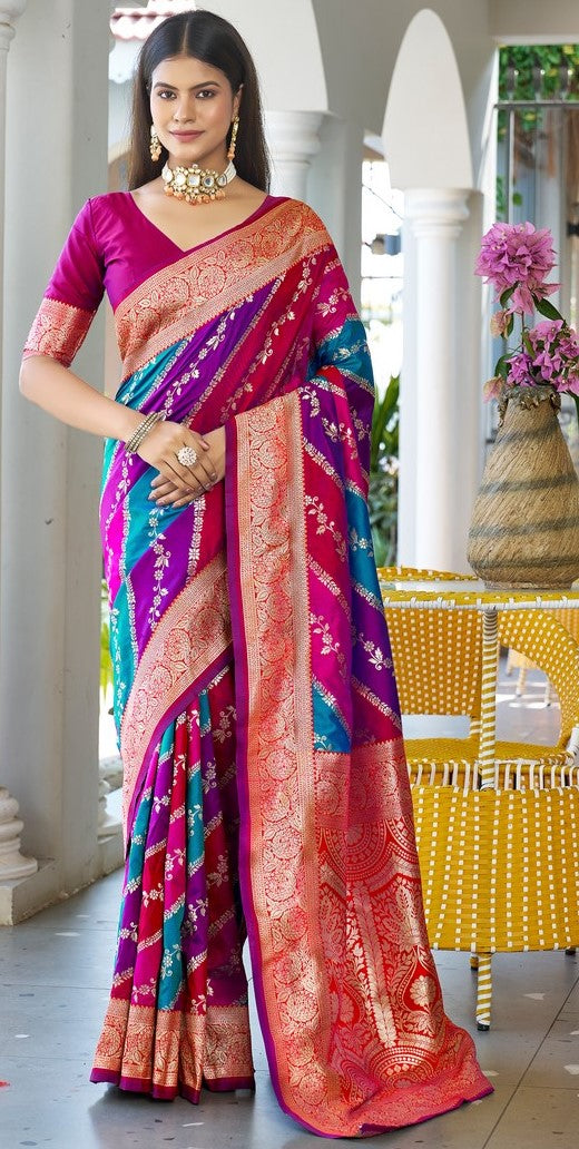 Beauteous Pink Color Banarasi Fabric Partywear Saree