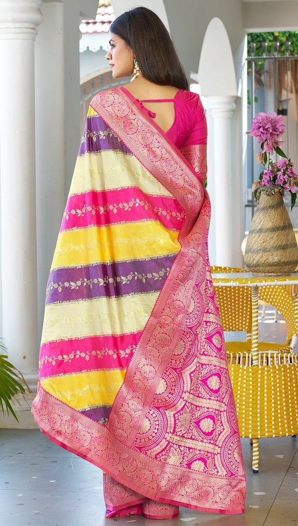 Beauteous Yellow Color Banarasi Fabric Partywear Saree