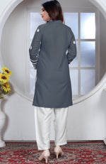 Amazing Grey Color Rayon Fabric Casual Kurti With Bottom