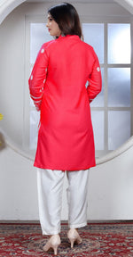 Amazing Red Color Rayon Fabric Casual Kurti With Bottom
