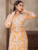 Classy Orange Color Cotton Fabric Designer Kurti With Bottom