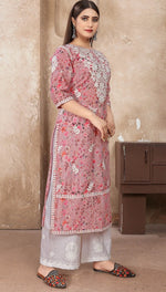Classy Pink Color Cotton Fabric Designer Kurti With Bottom