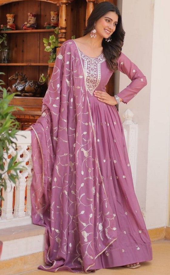 Striking Pink Color Georgette Fabric Gown