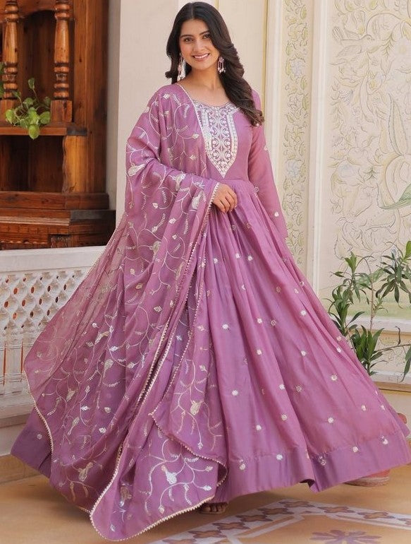 Striking Pink Color Georgette Fabric Gown